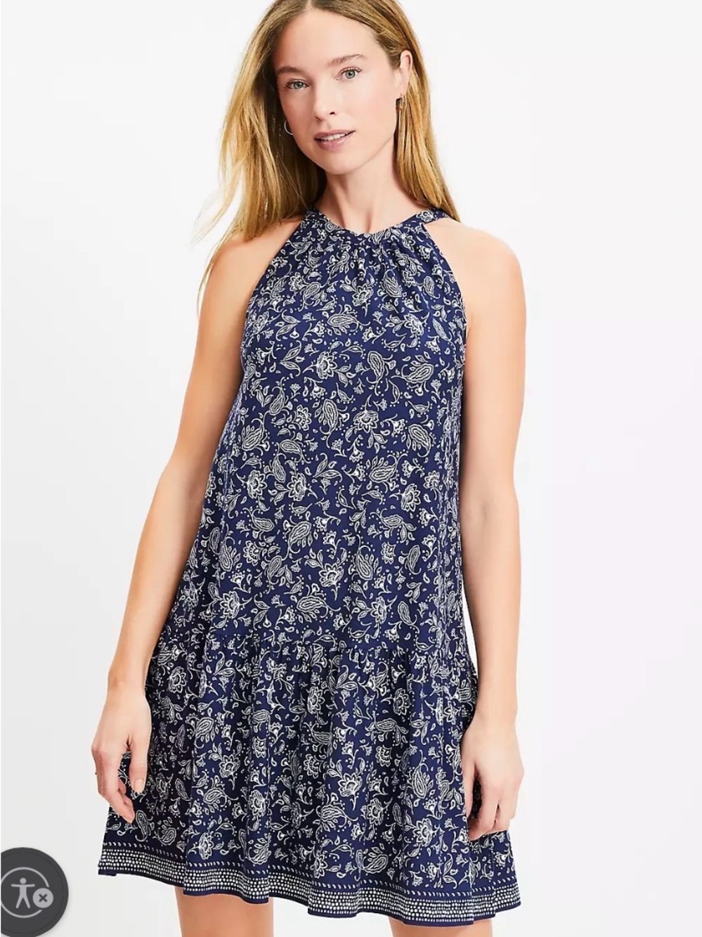 LOFT Navy Paisley Halter Mini Dress